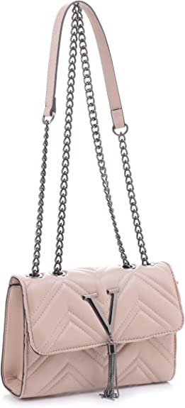 EVVE Quilted Crossbody Bag For Women, Lightweight Small Shoulder Purse With Chian Strap