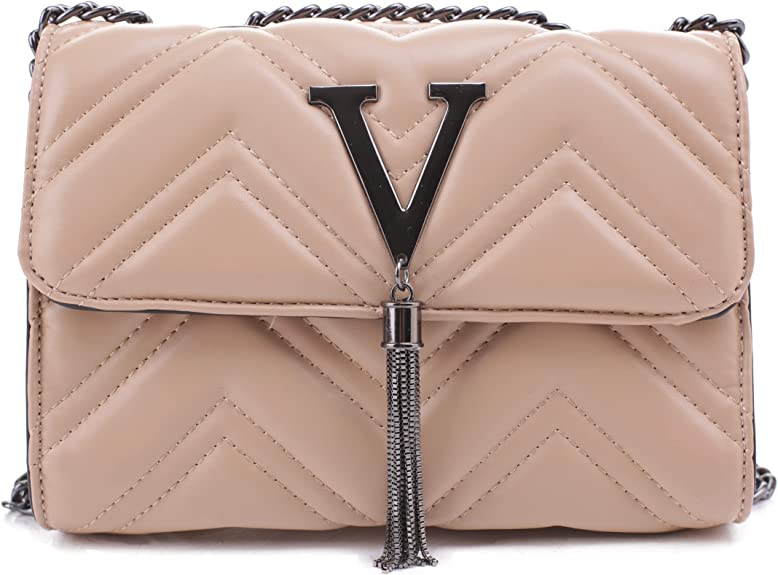 EVVE Quilted Crossbody Bag For Women, Lightweight Small Shoulder Purse With Chian Strap